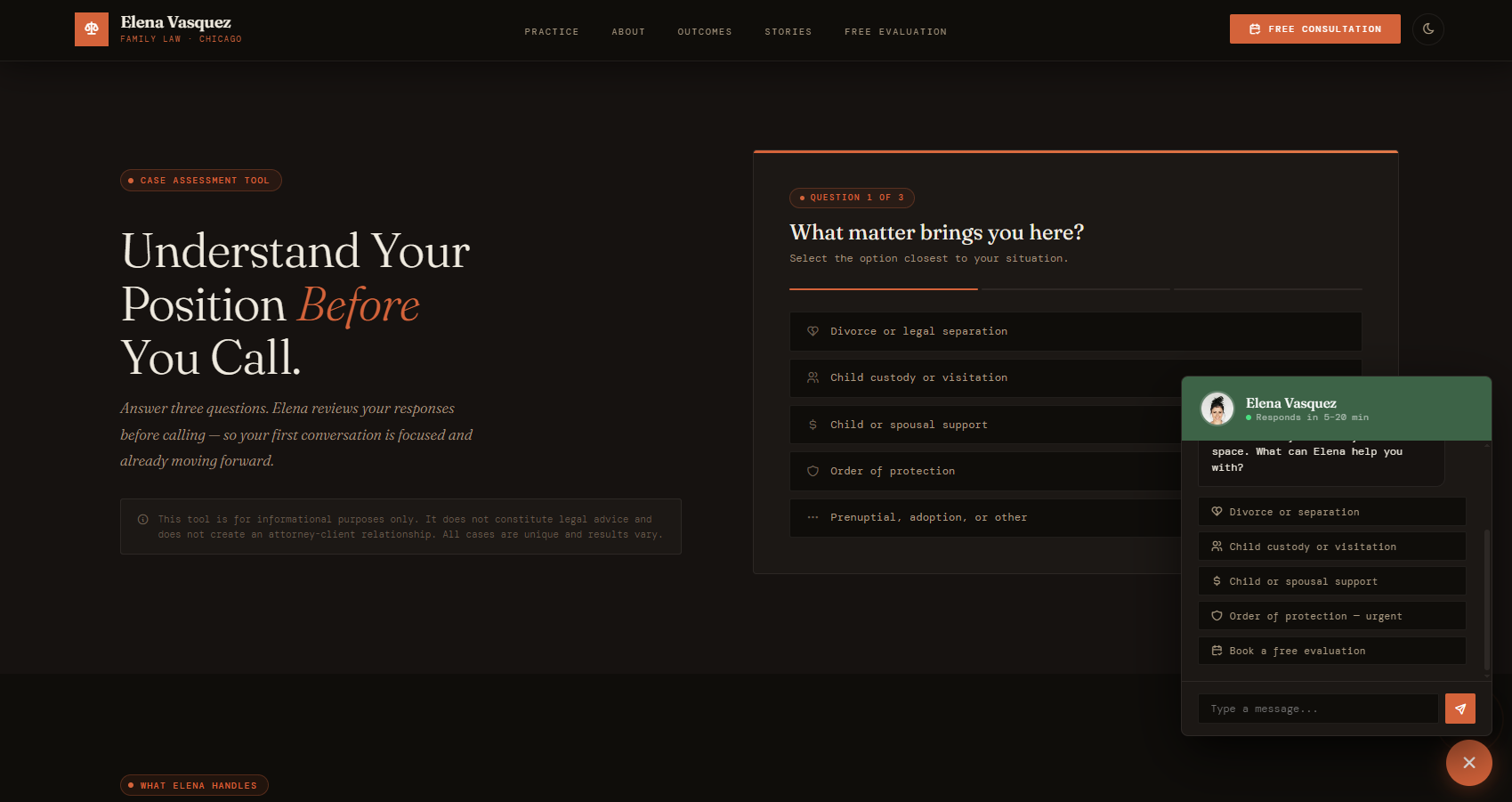 Screenshot of Elena Vasquez Law site