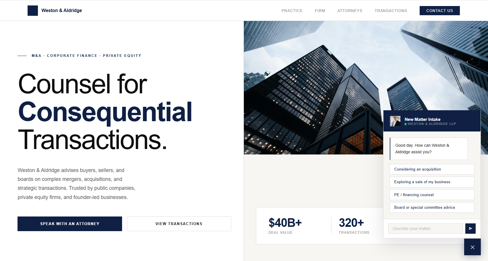 Screenshot of Weston Aldridge site